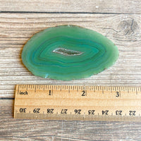 Green Agate Slice (Approx 3.1" Long) w/ Quartz Crystal Druzy Geode Center
