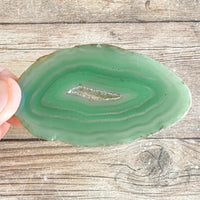 Green Agate Slice (Approx 3.1" Long) w/ Quartz Crystal Druzy Geode Center