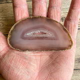 Natural Agate Slice (Approx 3.4" Long) w/ Quartz Crystal Druzy Geode Center