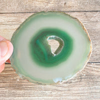 Green Agate Slice (Approx 3.0" Long) w/ Quartz Crystal Druzy Geode Center CHIPPED