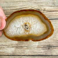 Natural Agate Slice (Approx 3.1" Long) w/ Quartz Crystal Druzy Geode Center