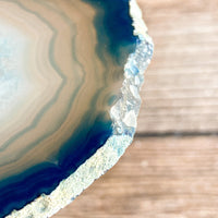 Blue Agate Slice: Approx 3.5" Long, Quartz Crystal Coaster Geode Stone