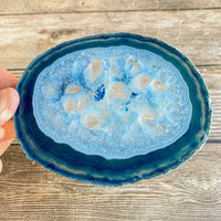Blue Agate Slice: Approx 4.2" Long, Quartz Crystal Coaster Geode Stone