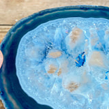 Blue Agate Slice: Approx 4.2" Long, Quartz Crystal Coaster Geode Stone