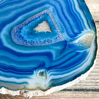 Large Blue Agate Slice (~4.3" Long), w/ Quartz Crystal Druzy Geode Center - Large Agate Slice