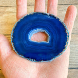 Blue Agate Slice (Approx 3.65" Long) w/ Quartz Crystal Druzy Geode Center