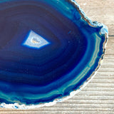 Large Blue Agate Slice (~4.5" Long), w/ Quartz Crystal Druzy Geode Center - Large Agate Slice