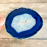 Blue Agate Slice (Approx 3.65" Long) w Crystal Geode DISCOUNTED CHIPPED