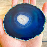 Large Blue Agate Slice (~4.25" Long), w/ Quartz Crystal Druzy Geode Center - Large Agate Slice