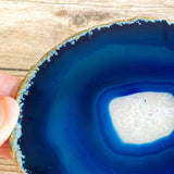 Large Blue Agate Slice (~4.25" Long), w/ Quartz Crystal Druzy Geode Center - Large Agate Slice