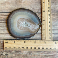 Natural Agate Slice (Approx 3.65" Long) w/ Quartz Crystal Druzy Geode Center