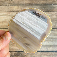 Natural Agate Slice (Approx 3.5" Long) w/ Quartz Crystal Druzy Geode Center