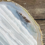 Natural Agate Slice (Approx 3.5" Long) w/ Quartz Crystal Druzy Geode Center
