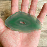 Green Agate Slice (Approx 3.8" Long) w/ Quartz Crystal Druzy Geode Center