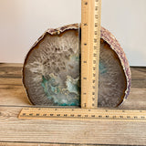 Teal Agate Bookends: 4 lbs 13.9 oz, 6.25" Wide, A Quality Quartz Crystal Geode Center Book End Mineral