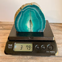 Teal Agate Bookends: 3 lbs 7.9 oz, 4.85" Wide, A Quality Quartz Crystal Geode Center Book End Mineral