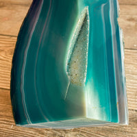 Teal Agate Bookends: 3 lbs 7.9 oz, 4.85" Wide, A Quality Quartz Crystal Geode Center Book End Mineral