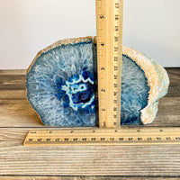Blue Agate Bookends: 3 lbs 15 oz, 5.5" Wide, A Quality Quartz Crystal Geode Center Book End Mineral