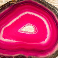 Pink Agate Slice (Approx 3.25" Long) with Quartz Crystal Druzy Geode Center