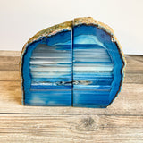 Blue Agate Bookends: 3 lbs 11.1 oz, 4.7" Wide, A Quality Quartz Crystal Geode Center Book End Mineral