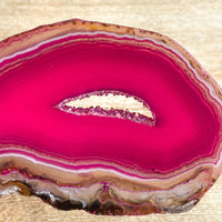 Pink Agate Slice (Approx 3.5" Long) with Quartz Crystal Druzy Geode Center