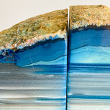 Blue Agate Bookends: 3 lbs 11.1 oz, 4.7" Wide, A Quality Quartz Crystal Geode Center Book End Mineral