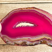 Pink Agate Slice (Approx 3.5" Long) with Quartz Crystal Druzy Geode Center