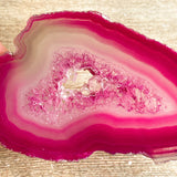 Pink Agate Slice (Approx 3.25" Long) with Quartz Crystal Druzy Geode Center