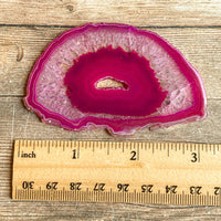 Pink Agate Slice (Approx 3.05" Long) with Quartz Crystal Druzy Geode Center