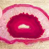 Pink Agate Slice (Approx 3.05" Long) with Quartz Crystal Druzy Geode Center