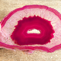 Pink Agate Slice (Approx 3.05" Long) with Quartz Crystal Druzy Geode Center
