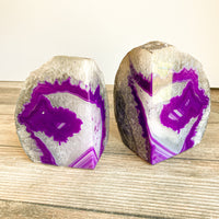 Purple Agate Bookends: 3 lbs 2.0 oz, 5.8" Wide, A Quality Quartz Crystal Geode Center Book End Mineral