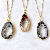 Small Geode Necklace Druzy Slice Dainty Boho Gift For Her Bridesmaid Gift