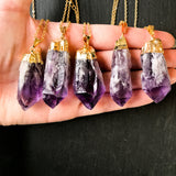 Amethyst Geode Necklace Gold Plated, Elestial Crystal Pendant Jewlery Raw Quartz Druzy Stone Christmas Gift for Her